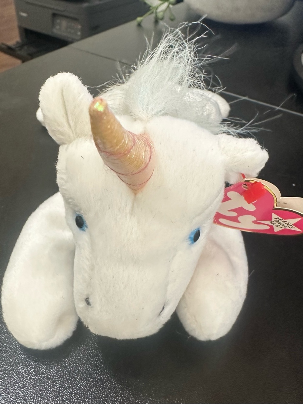 Ty White Unicorn Mystic Plush with Gold Horn and Blue Eyes